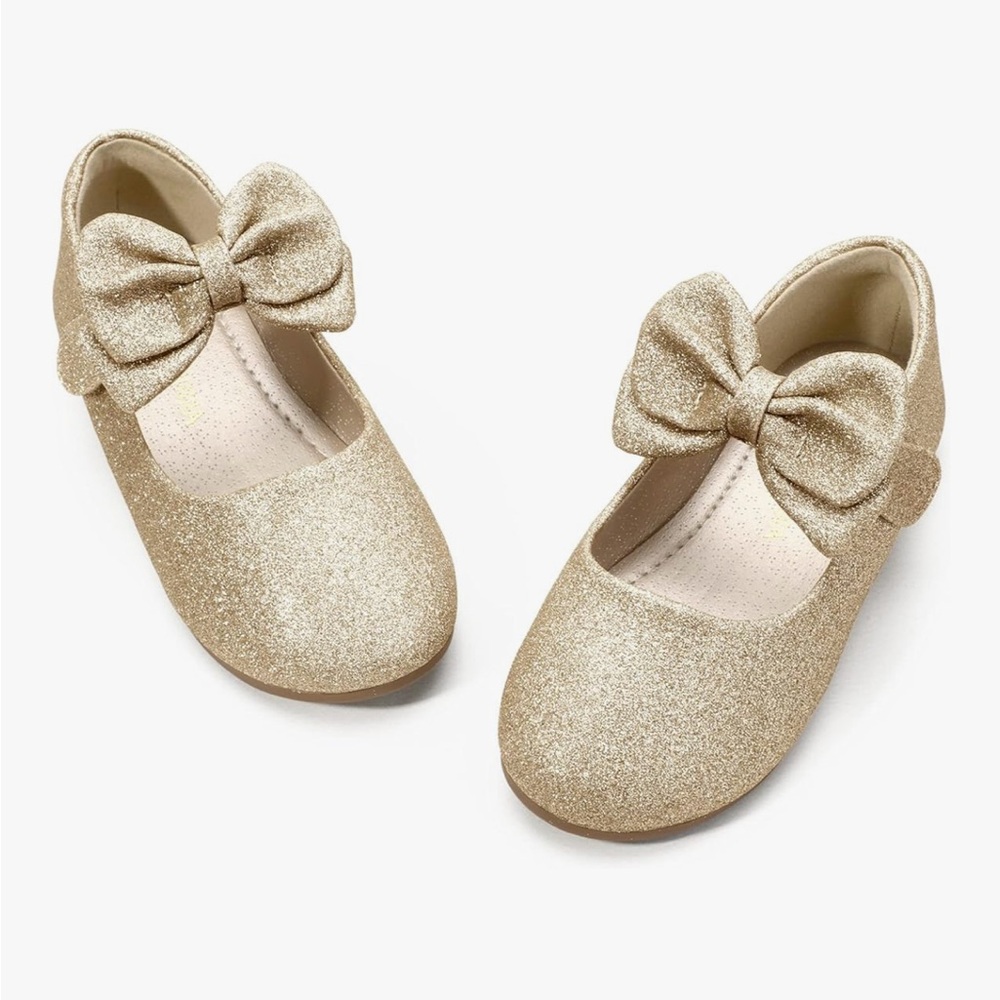 Gold Toddler Dress Shoes with Bow